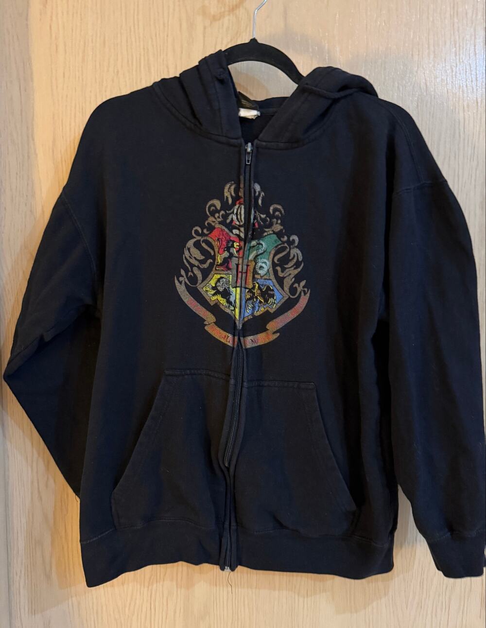 Harry Potter Hogwarts Crest Black Full Zip Hoodie Size Small